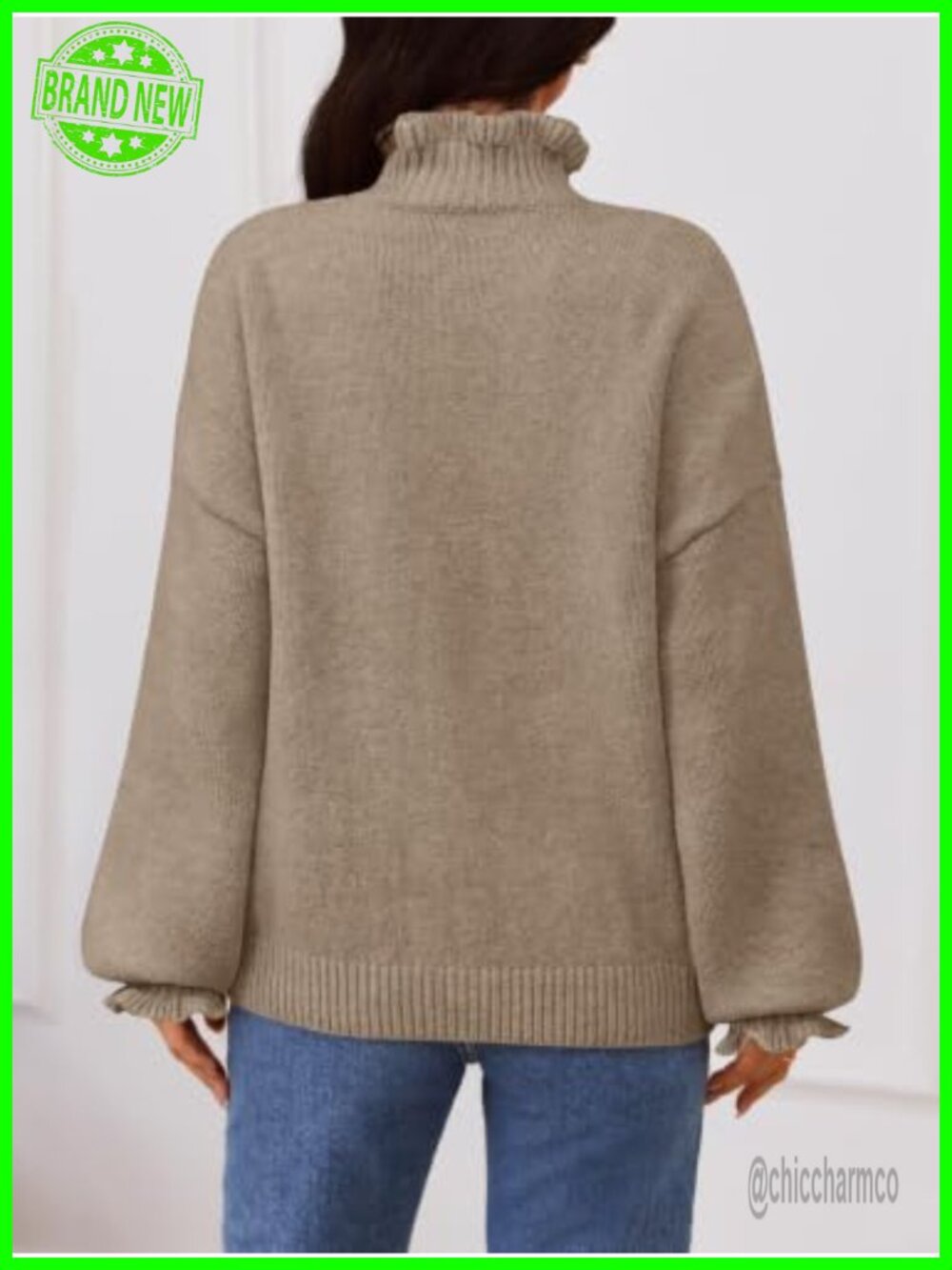 Chunky Knit Cardigan Ruffle Mock Neck Button Down Sweater - Picture 4 of 6